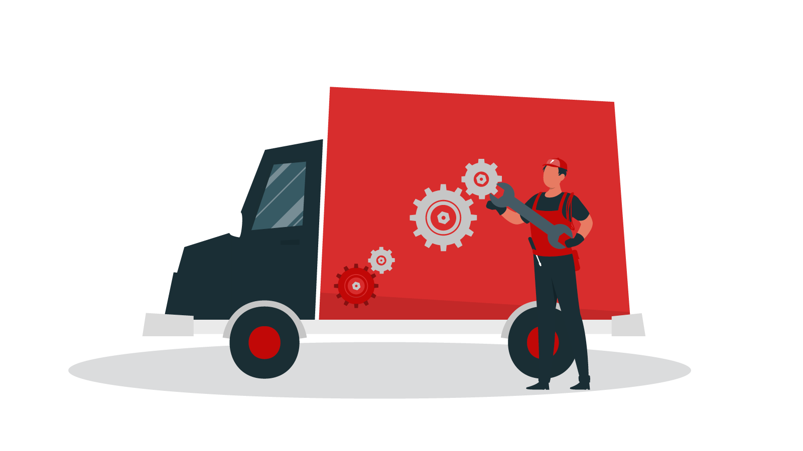 ilustracion de camion y agente de mantenimiento gps-tracker